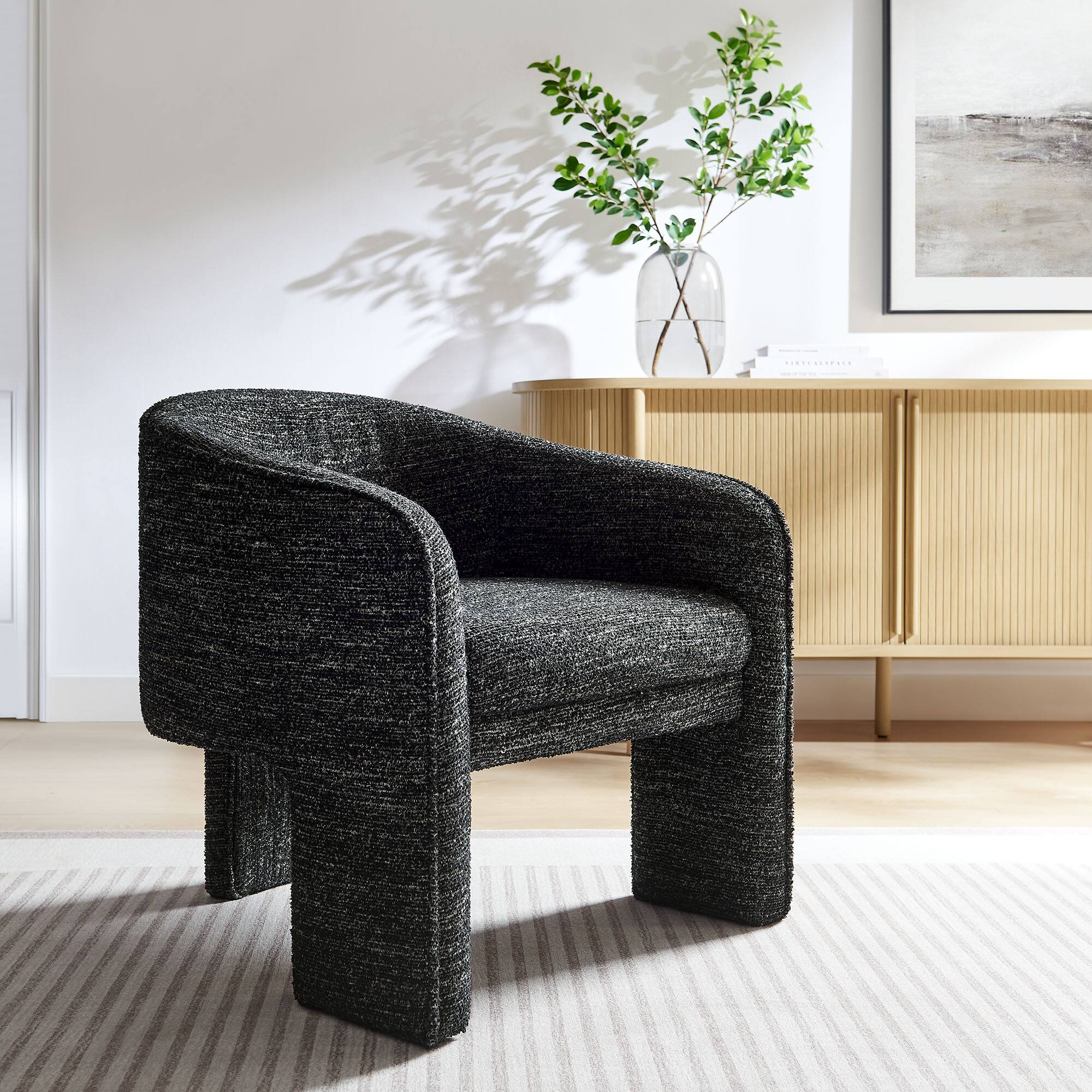 Alt View 4. Modway - Greer Boucle Fabric Upholstered Accent Armchair by Modway - Black.