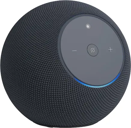 Front. Amazon - Amazon Echo Studio with Home Camera (all-new) 13 MP, Visual intelligence, Immersive sound, Designed for Alexa+ - Graphite.