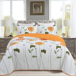 MarCielo - 3 Piece 100% Cotton Printed Floral Quilt Set Lightweight Bedspread Set - Yellow floral
