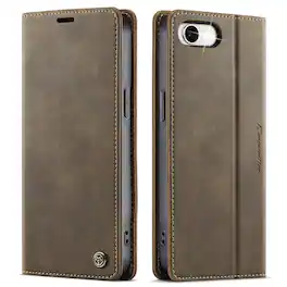 Dteck - For Apple iPhone 17e/16e Wallet Case, Premium Vegan PU Leather Flip Kickstand Card Slots Full Protection Cover - Coffee