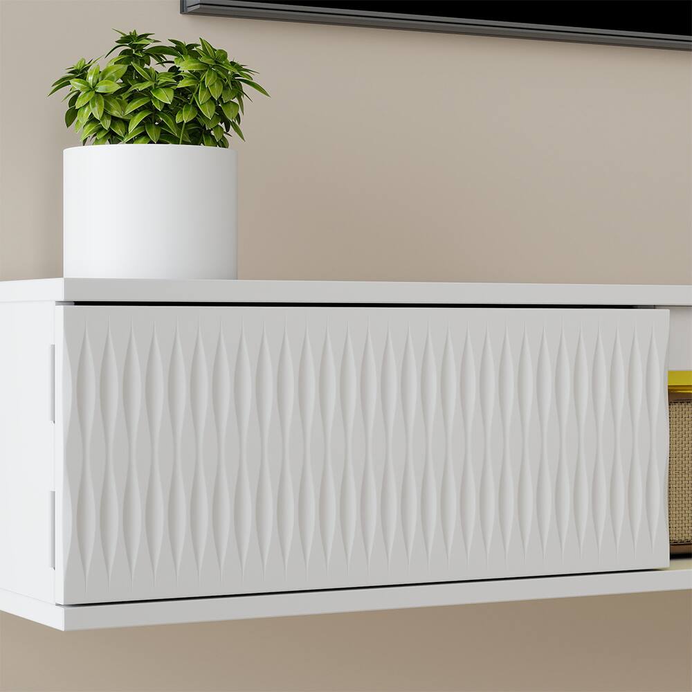 Alt View 4. Spaco - 63" Floating TV Stand Wall Mounted with LED Lights, Cable Organizer,Entertainment Center Media Console for 55 60 65" TVs - Ancient White.