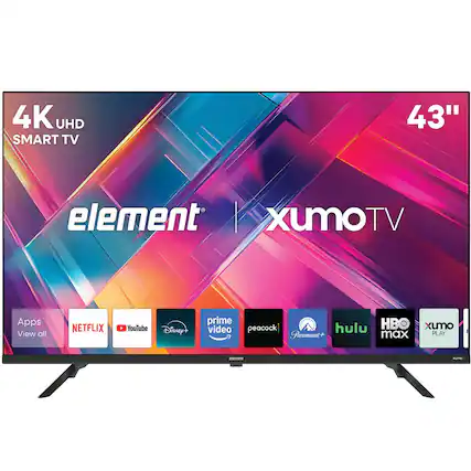 4K UHD SMART TV 43" element | XumoTV
Apps
View all
NETFLIX YouTube Disney+ prime video peacock Paramount+ hulu HBO max Xumo PLAY
