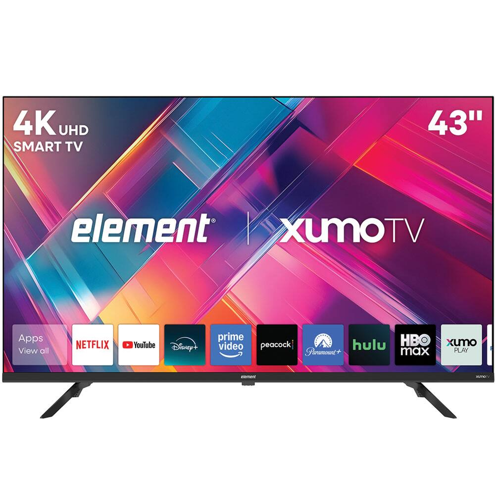 4K UHD SMART TV 43" element | XumoTV

Apps
View all

NETFLIX YouTube Disney+ prime video peacock Paramount+ hulu HBO max Xumo PLAY