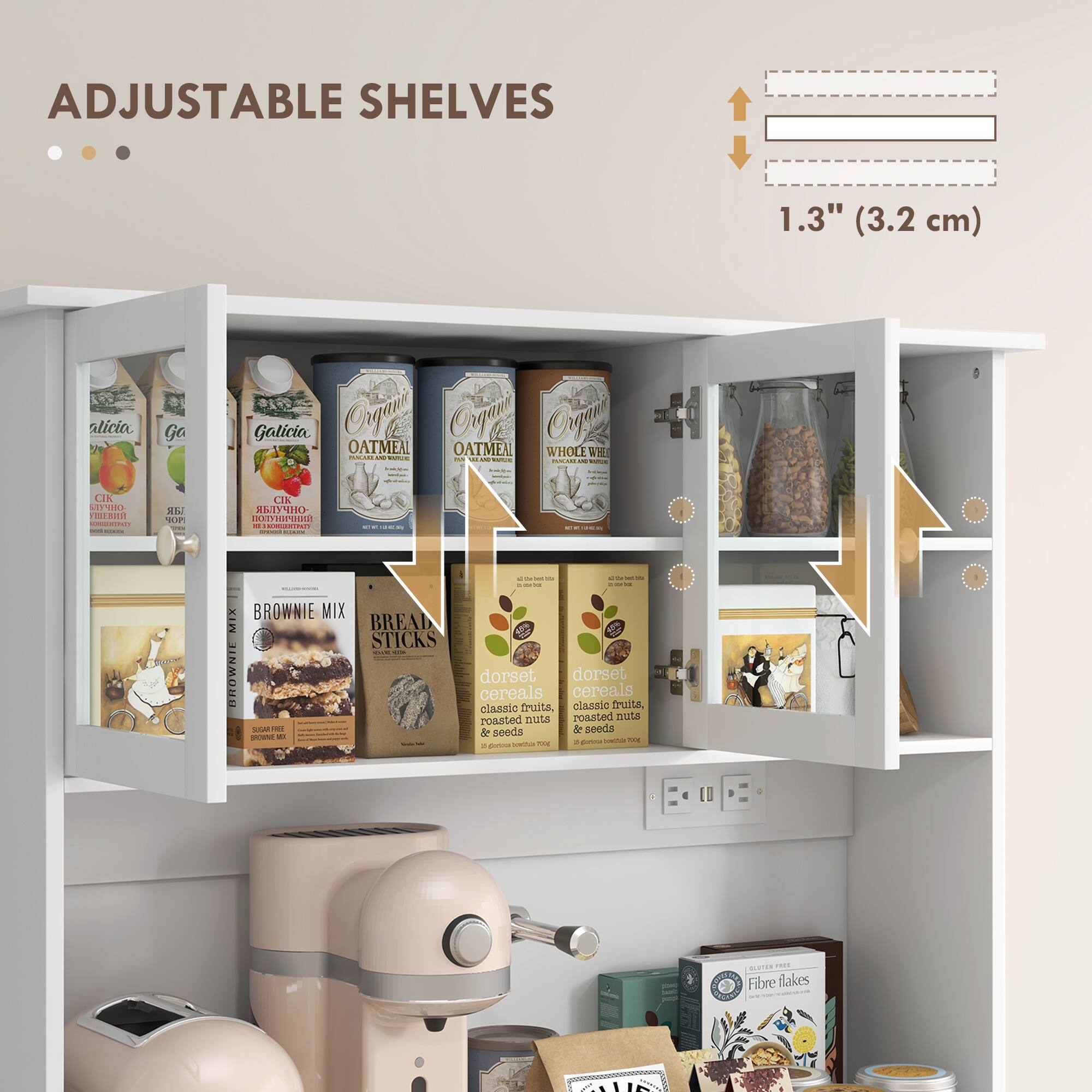 ADJUSTABLE SHELVES 1.3" (3.2 cm)

- Alicia Galicia OATMEAL
- Whole Oatmeal
- Brownie Mix
- Bread Sticks
- Dorset cereals, classic fruits, roasted nuts & seeds
- Fiber flakes