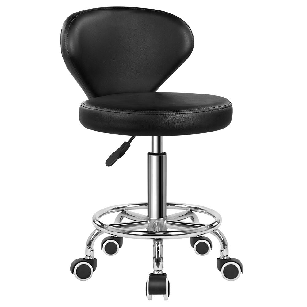 Front. KKTONER - KKTONER Black Low-Back Faux Leather Swivel Stool with Footrest, Height Adjustable, Modern Castor Office Chair - Black.