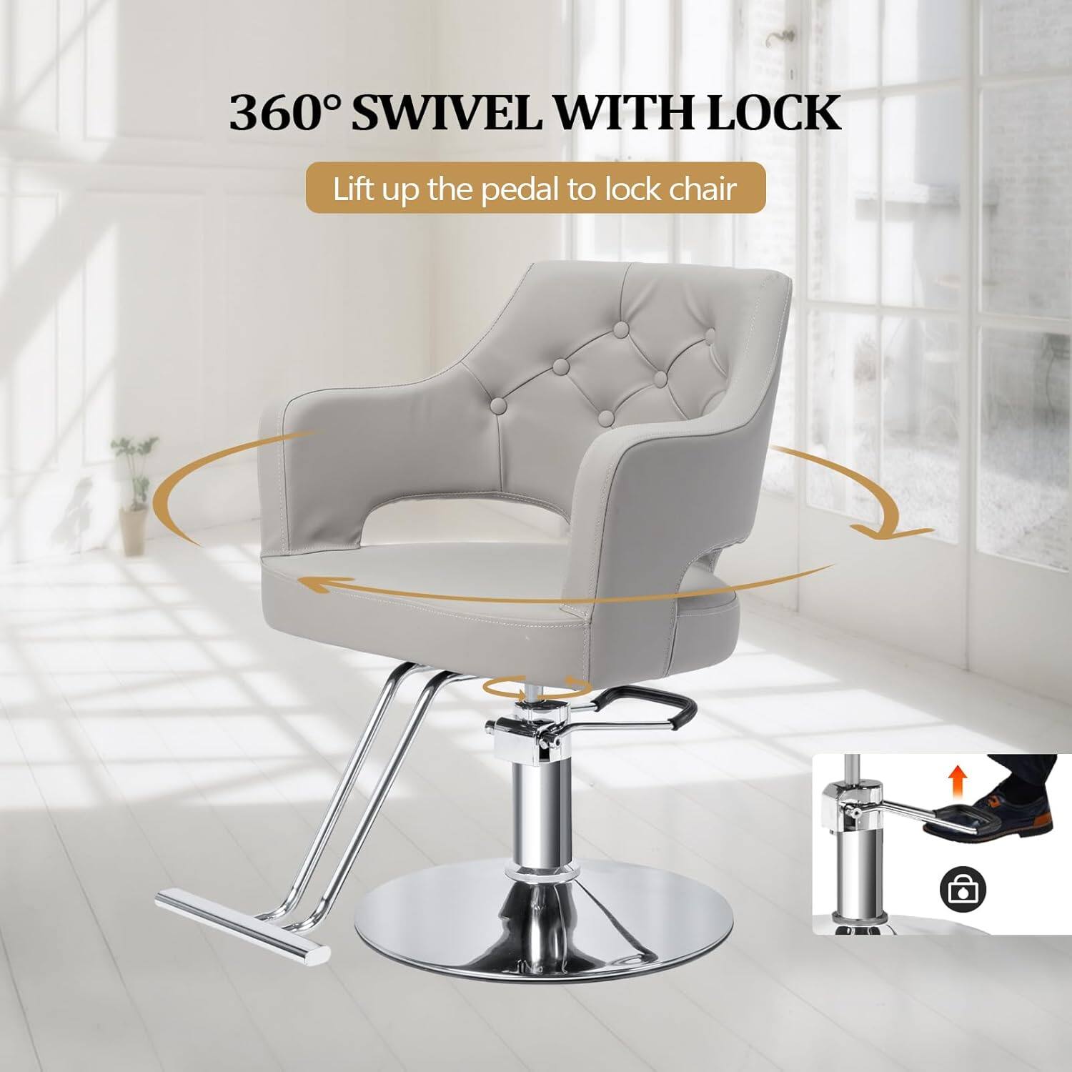 360° SWIVEL WITH LOCK  
Lift up the pedal to lock chair