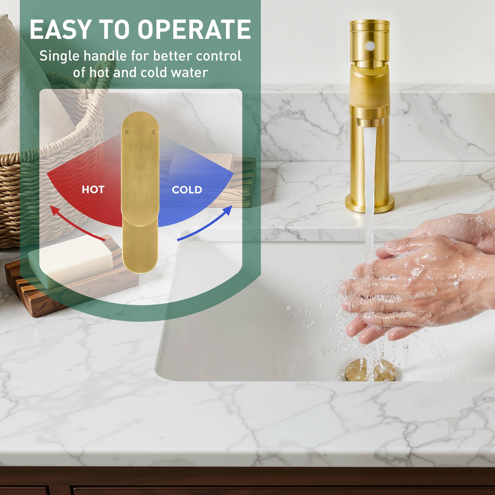 EASY TO OPERATE  
Single handle for better control of hot and cold water

HOT  
COLD