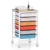 Front. Costway - Costway 6-Drawer Rolling Art & Craft Storage Carts with Wooden Tabletop & Lockable Wheels for Office - Natural + Macaron.