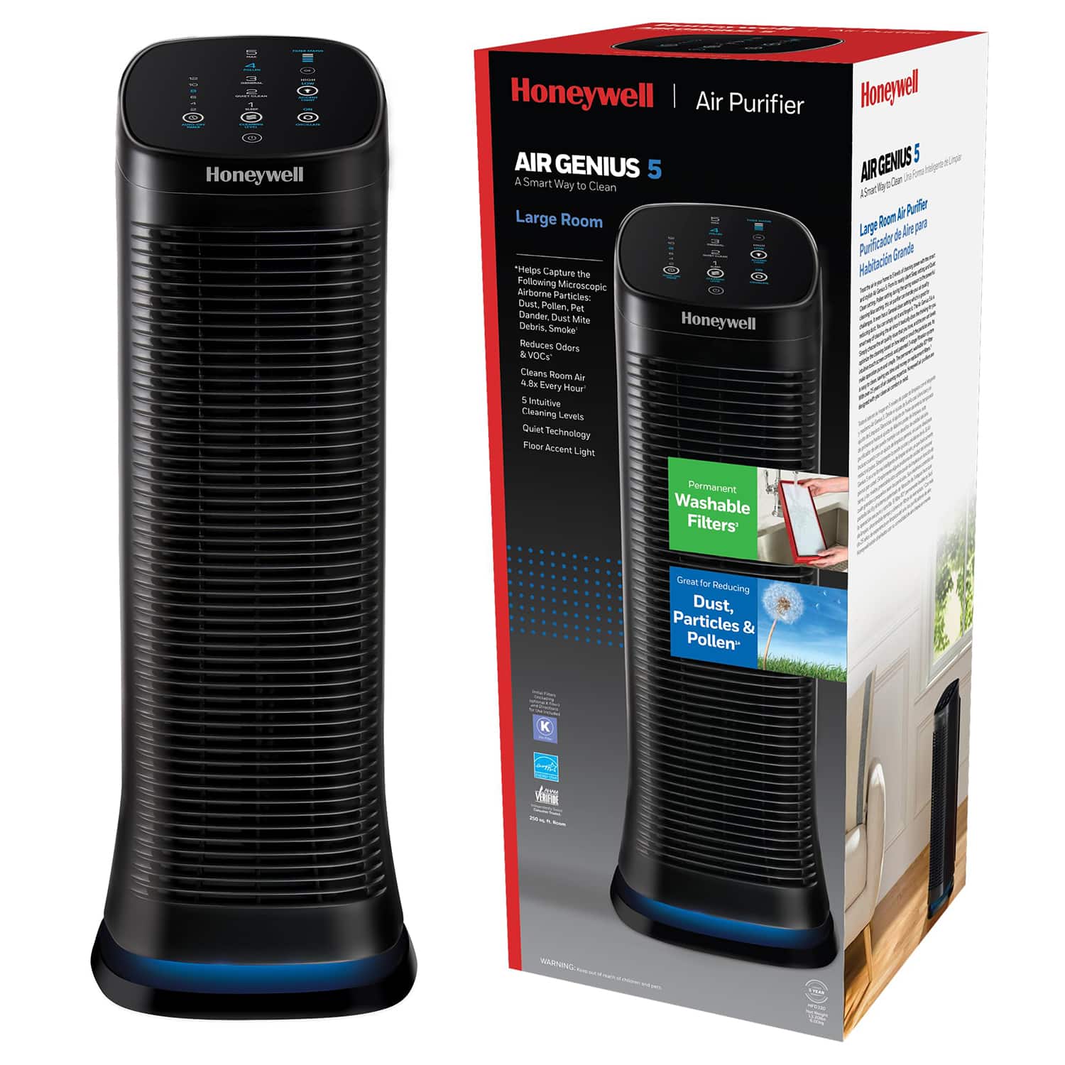 Honeywell - Refurbished Excellent - Refurbished Air Purifier with Permanent Washable Filter HFD320 - Black