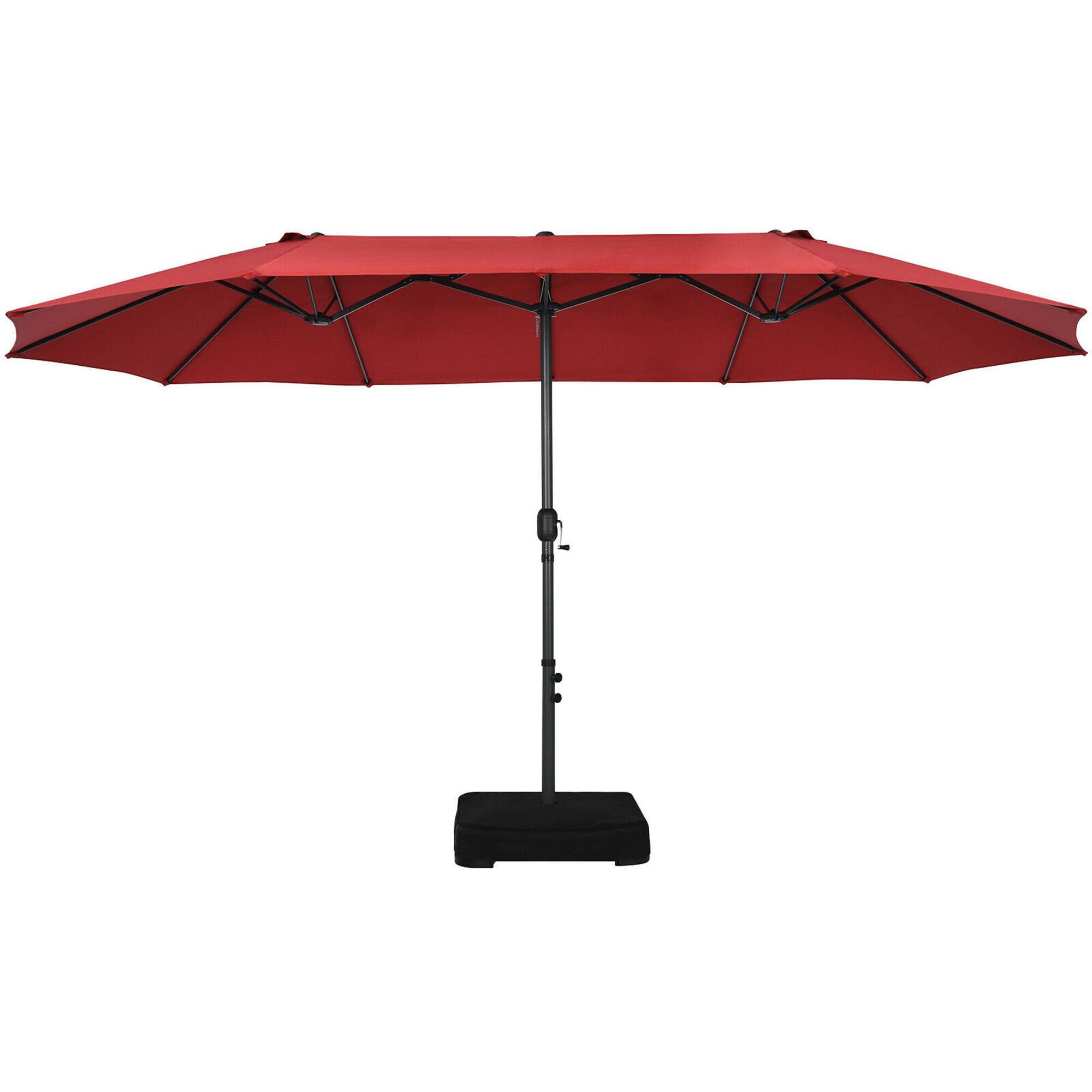 Alt View 6. Gymax - Gymax 15 ft Double-Sided Patio Umbrella Market Twin Umbrella w/ Enhanced Base Wine - Wine.