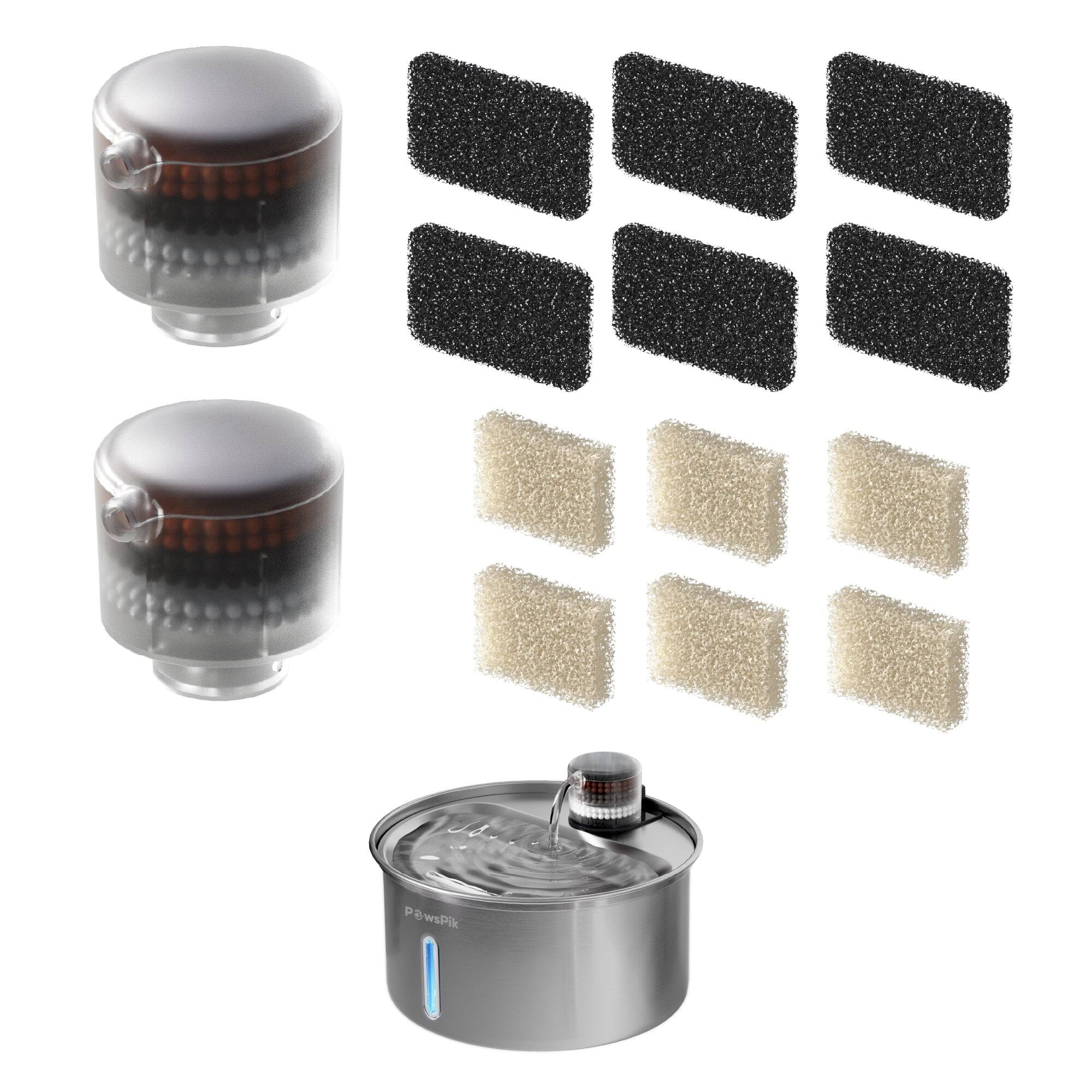 Front. PawsPik - PawsPik PureFlow MAX Stainless Steel Curve Dog & Cat Water Fountain Replacement Filters - black.