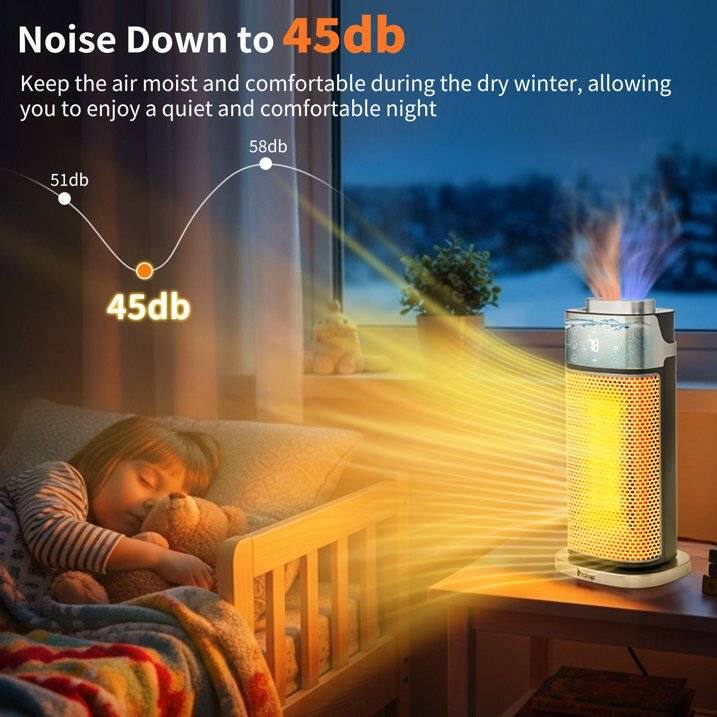 Noise Down to 45db  
Keep the air moist and comfortable during the dry winter, allowing you to enjoy a quiet and comfortable night.  

58db  
51db  
45db