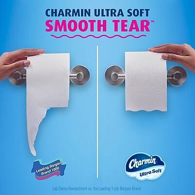 CHARMIN ULTRA SOFT  
SMOOTH TEAR™

Lab Demo Reenactment vs. the Leading 1-ply Bargain Brand

Leading Bargain Brand  
Branco 1000

Charmin  
Ultra Soft