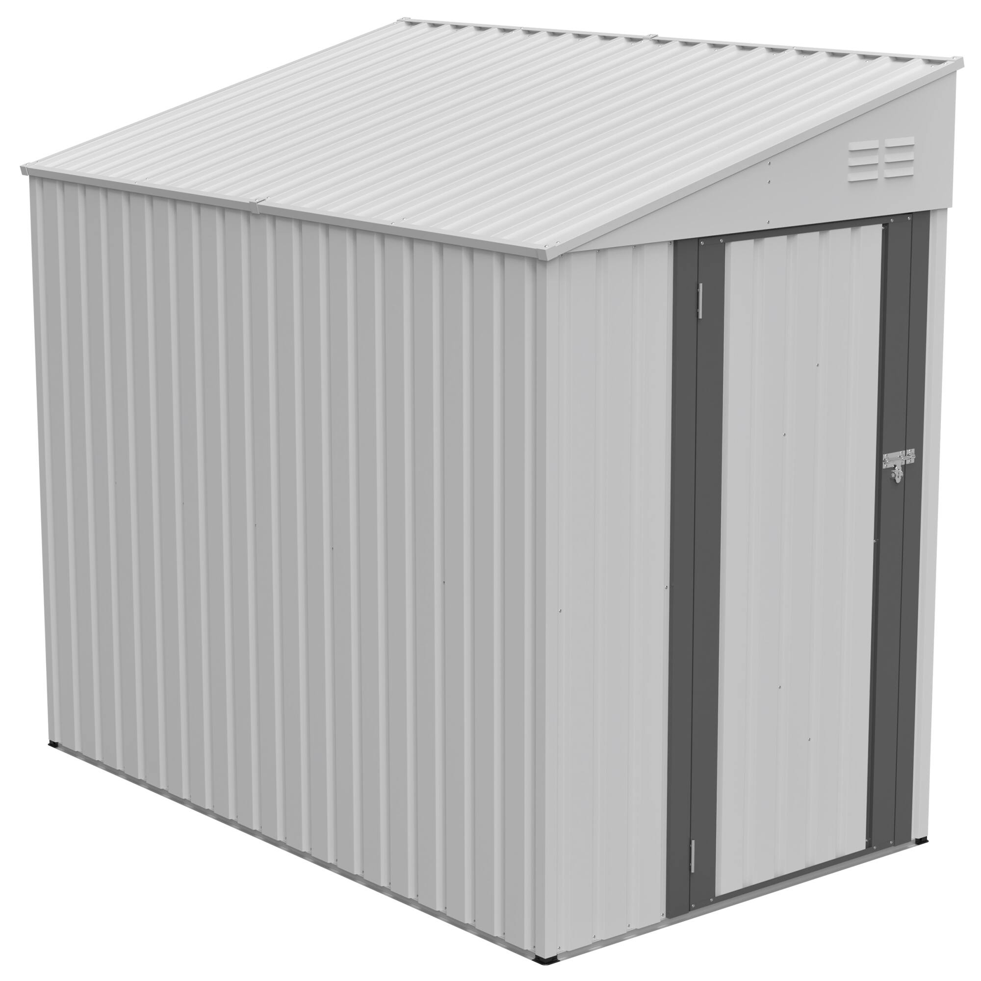 Alt View 4. Mondawe - 4x7 FT Lean-To Metal Outdoor Garden & Bike Shed with Lockable Door - White.