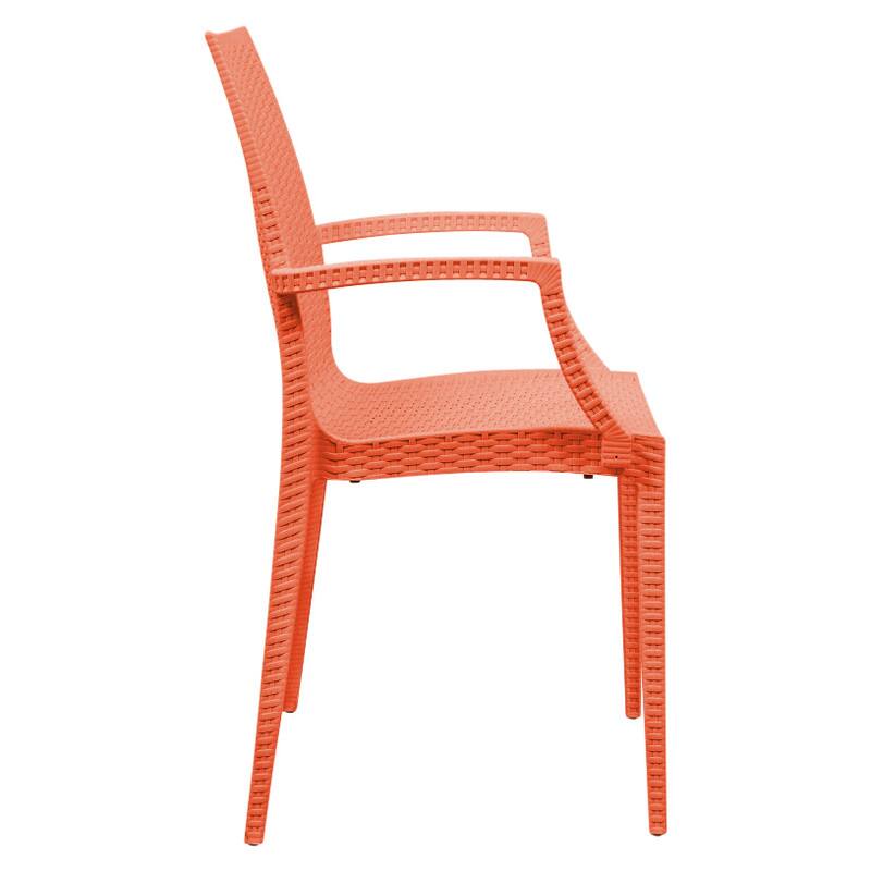 Alt View 1. LeisureMod - Mace 4-Pieces Modern Woven Pattern Dining Chairs - Waterproof Stackable Indoor Outdoor Patio Chairs - Orange.