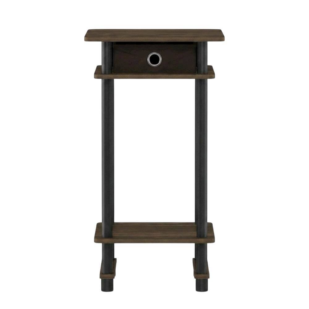 Back. FurniFact - Tall end table with storage bin in dark walnut and black finish - Columbia Walnut/Black/Dark Brown.