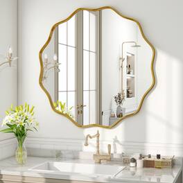 Easly - 24 in. W x 24 in. H Round Aluminum Alloy Framed Vanity Wall Mirror - Gold