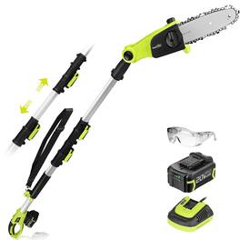 SnapFresh - 20V Brushless Cordless Pole Saw – 8" Cutting Bar, 3-Angle Adjustable Head, Extension Pole, and 4.0Ah Battery - Green