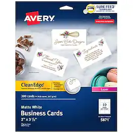 Avery - Clean Edge Business Cards, 2" x 3 1/2", Matte 200/Pack - White