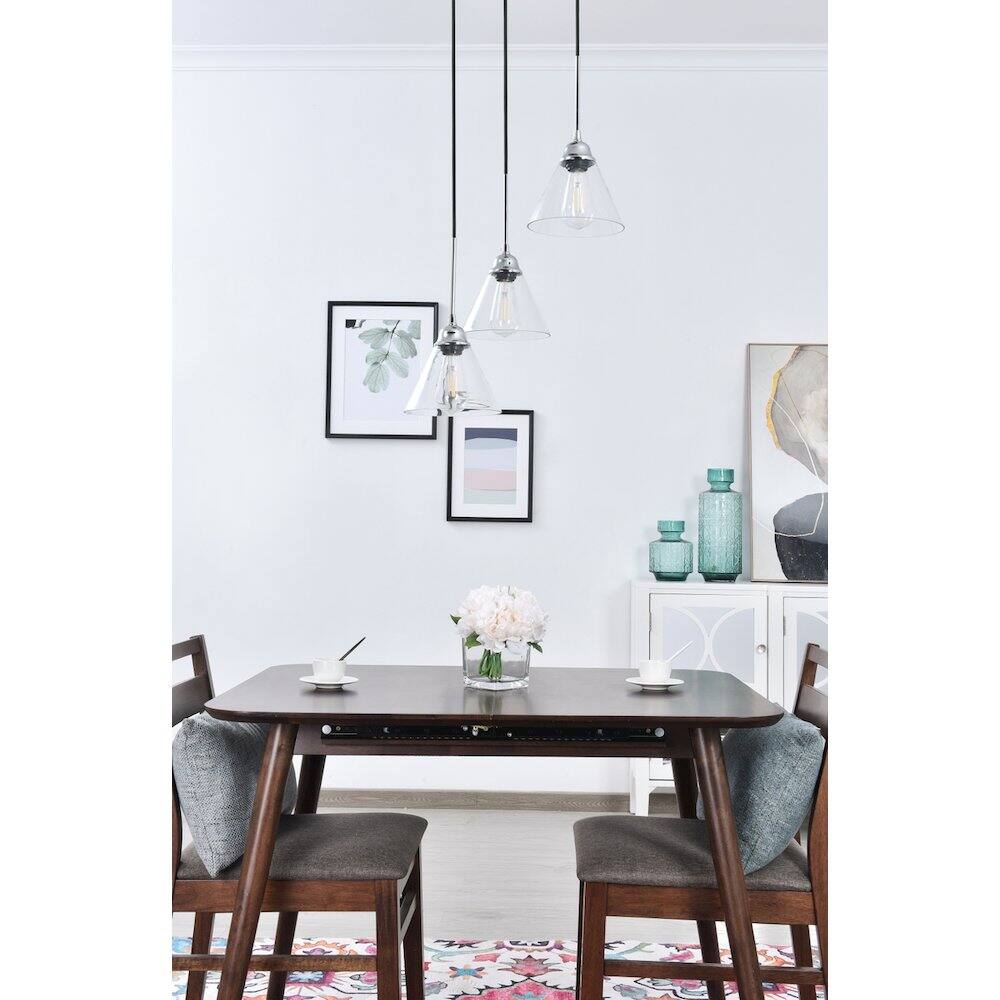 Angle. Living District - Histoire 3 Light Chrome Pendant - Chrome And Clear.
