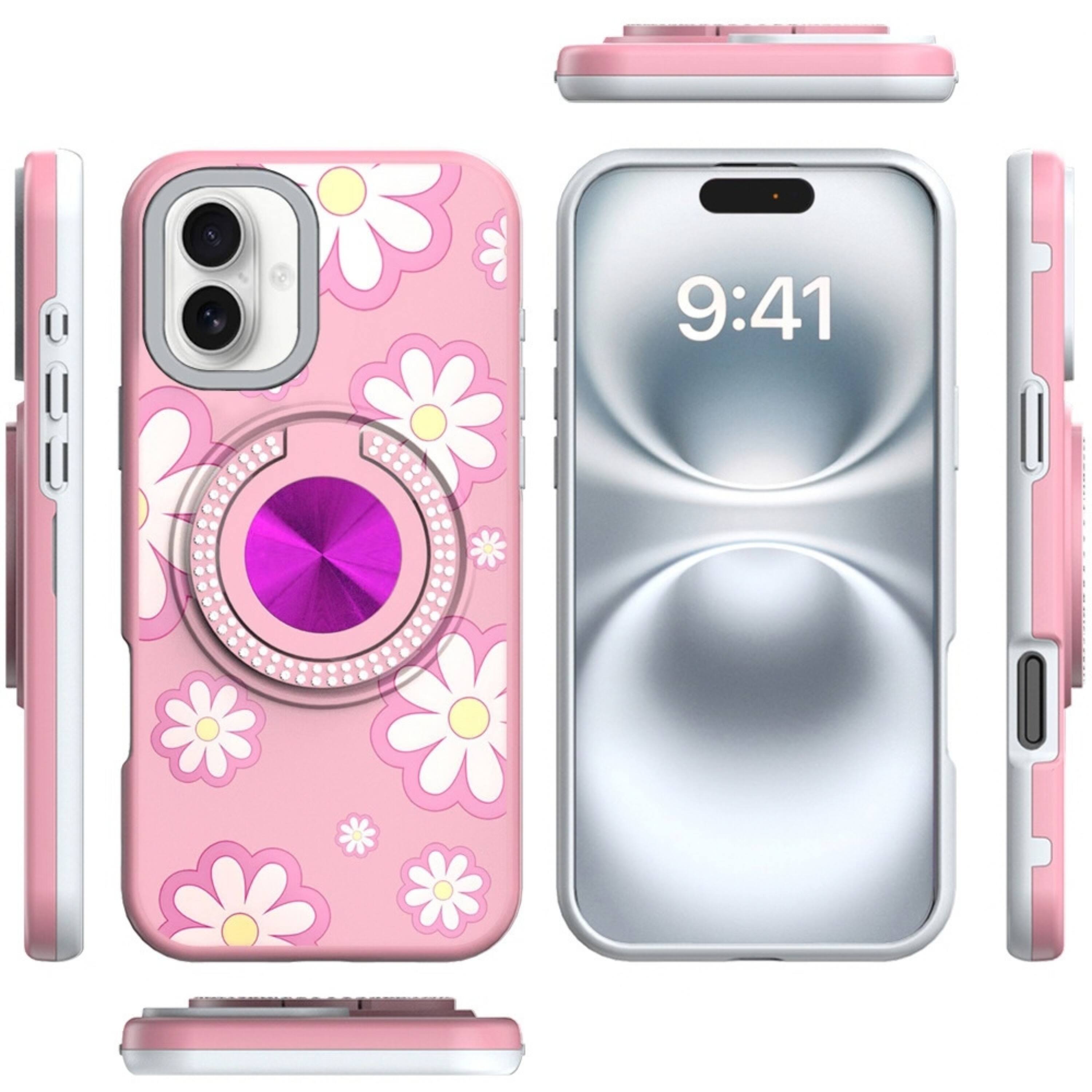 Kitcheniva Decorative 360 Rotating Ring Stand Phone Case With Tempered ...