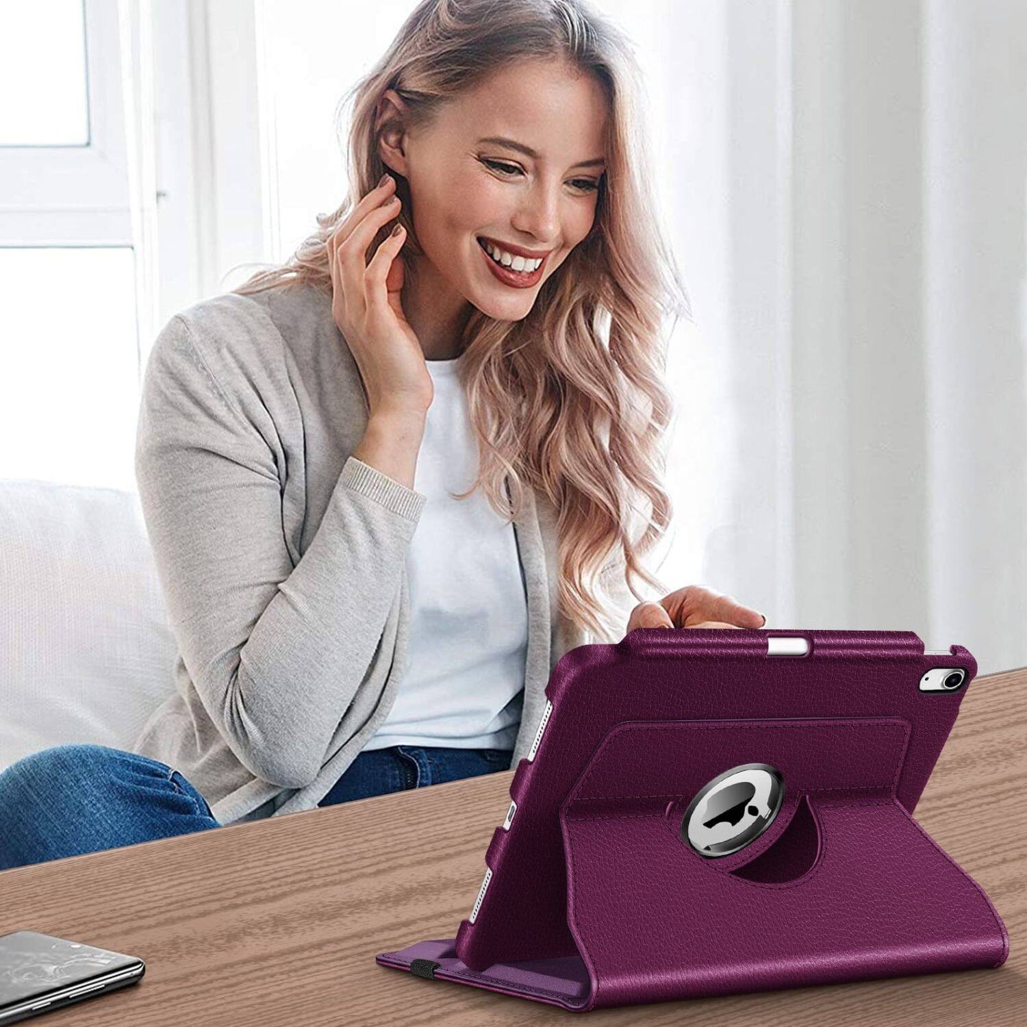 Left. Stock Preferred - Case For iPad (A16) 11th Gen 11 Inch (2025) 360° Rotating Stand Shockproof Purple - Purple.