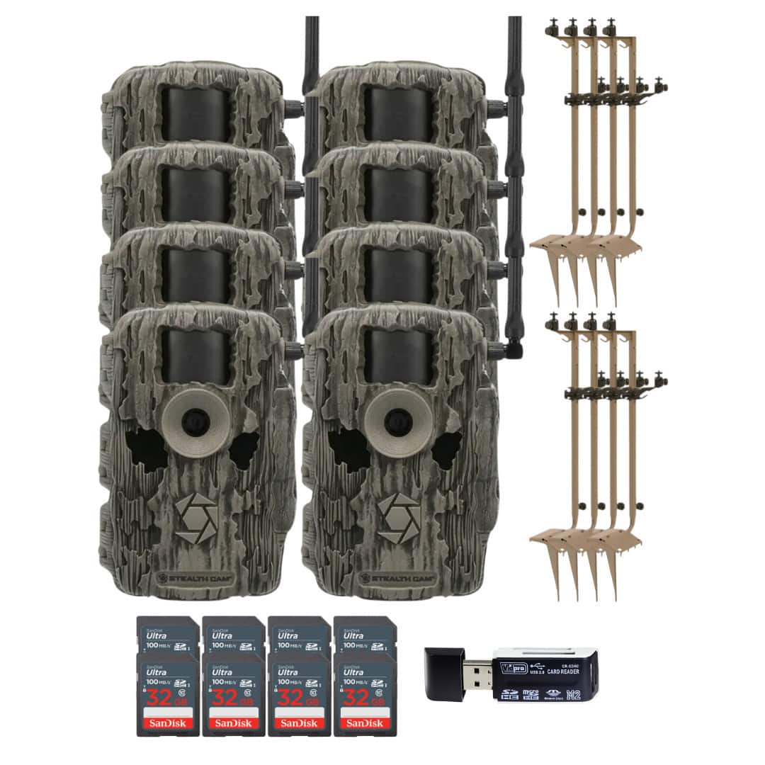 Stealth Cam - (Eight) Fusion MAX Dual Sim 36MP Trail Camera with Dual Camera Ground Mount 32GB Memory Card and Card Reader