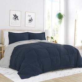 Hivvago - King/Cal King 3-Piece Microfiber Reversible Comforter Set - Navy/Grey