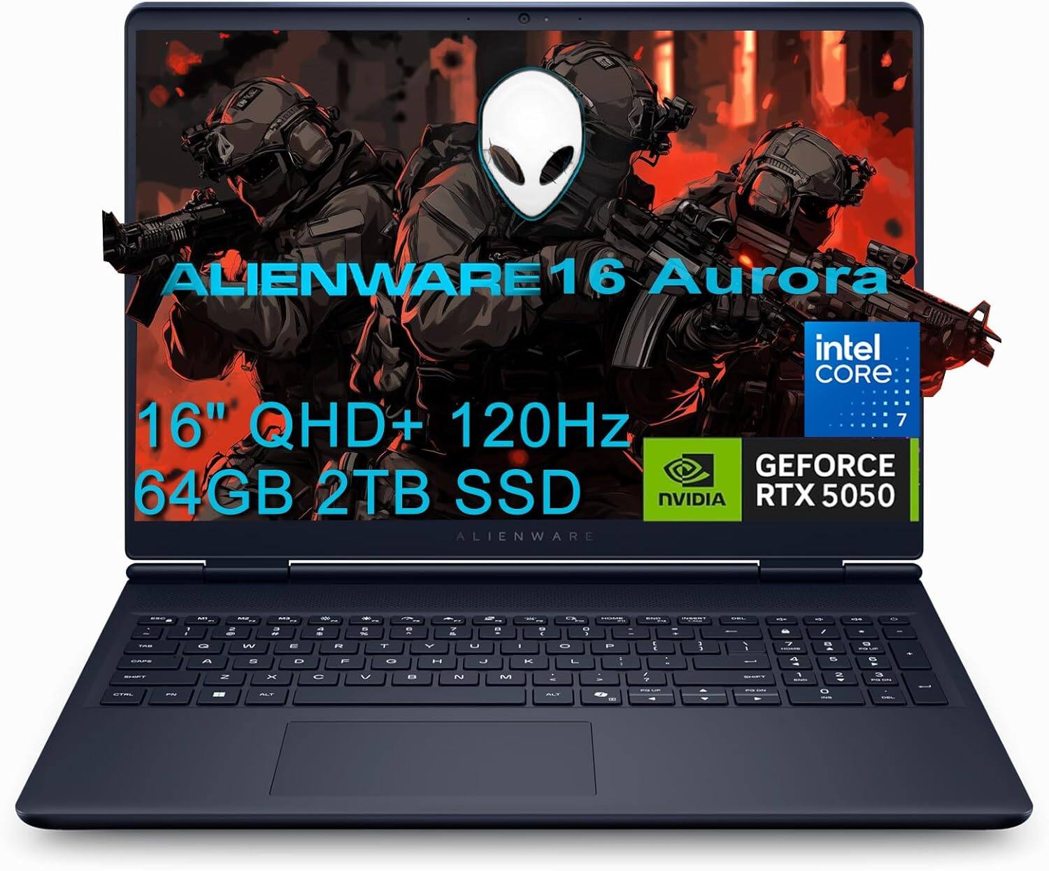 ALIENWARE 16 Aurora  
Intel CORE  
16" QHD+ 120Hz  
GEFORCE RTX 5050  
64GB 2TB SSD