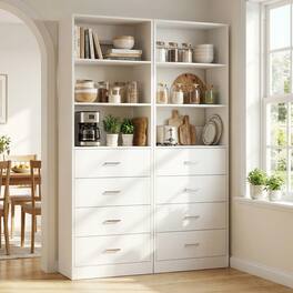 Aheaplus - 80'' Tall Kitchen Pantry Storage Unit with Drawers and Shelves, 42.6'' Wide Storage Cabinet for Kitchen, 2 Packs - White