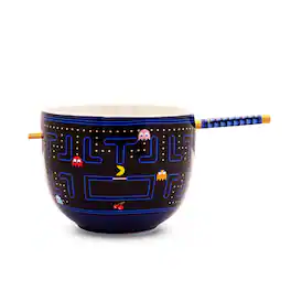 Silver Buffalo - PAC-MAN Classic Maze 20-Ounce Ceramic Ramen Bowl and Chopstick Set - Multi-Colored