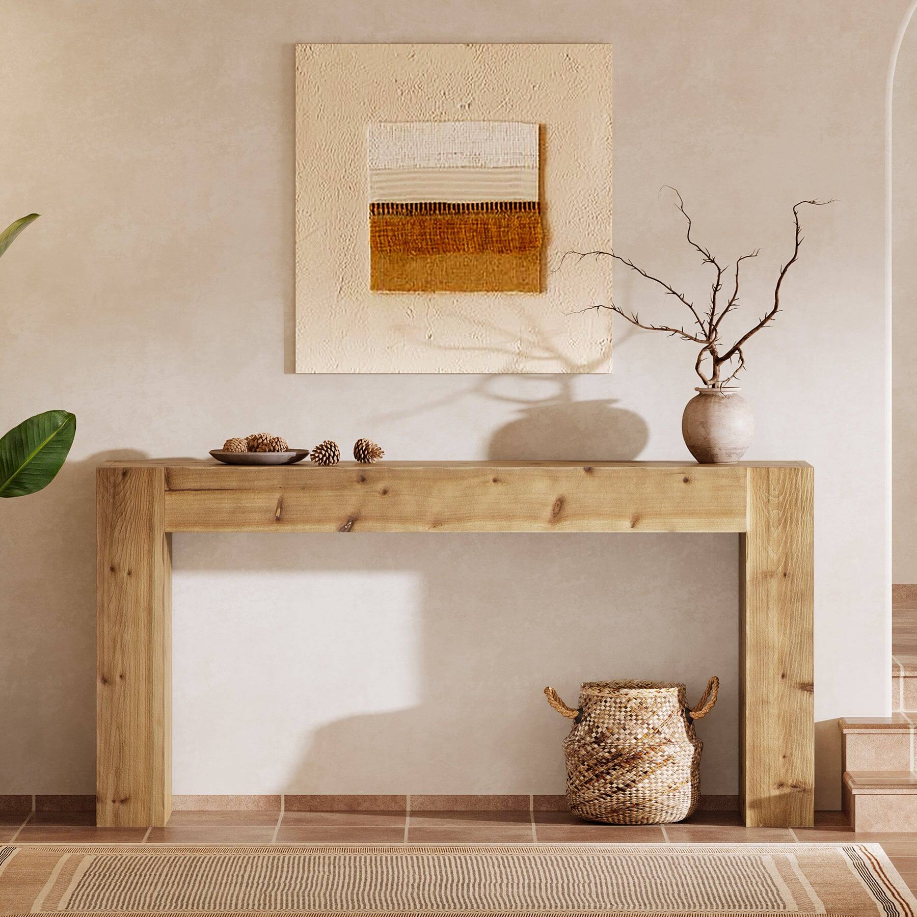 Alt View 3. Tribesigns - Farmhouse Solid Wood Console Table with Rectangular Top for Entryway, Hallway and Living Room - Light Brown.