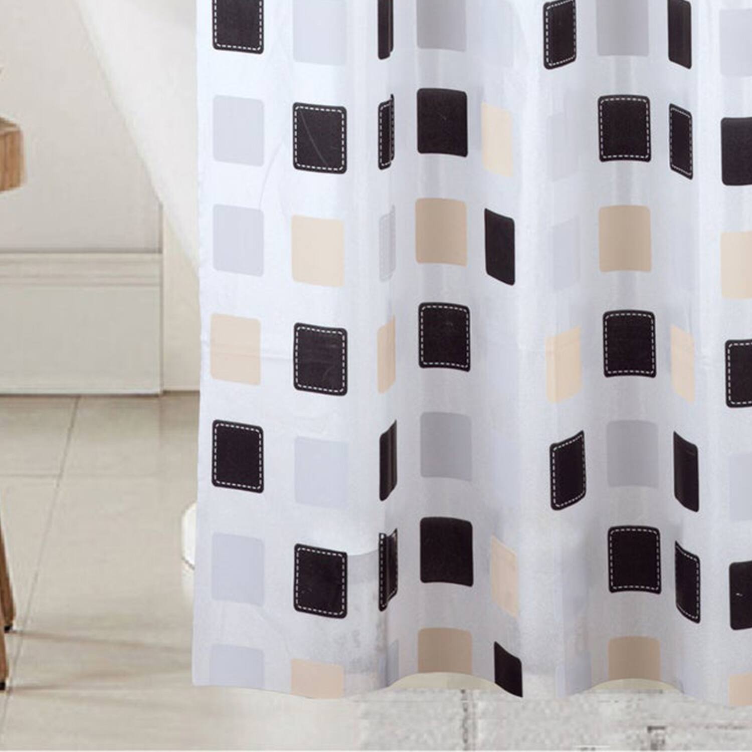 Alt View 2. RT Designers Collection - RT Designers Collection 90GSM Peva Glit Printed Tiles Shower Curtain 70" x 72" Tan - Tan.
