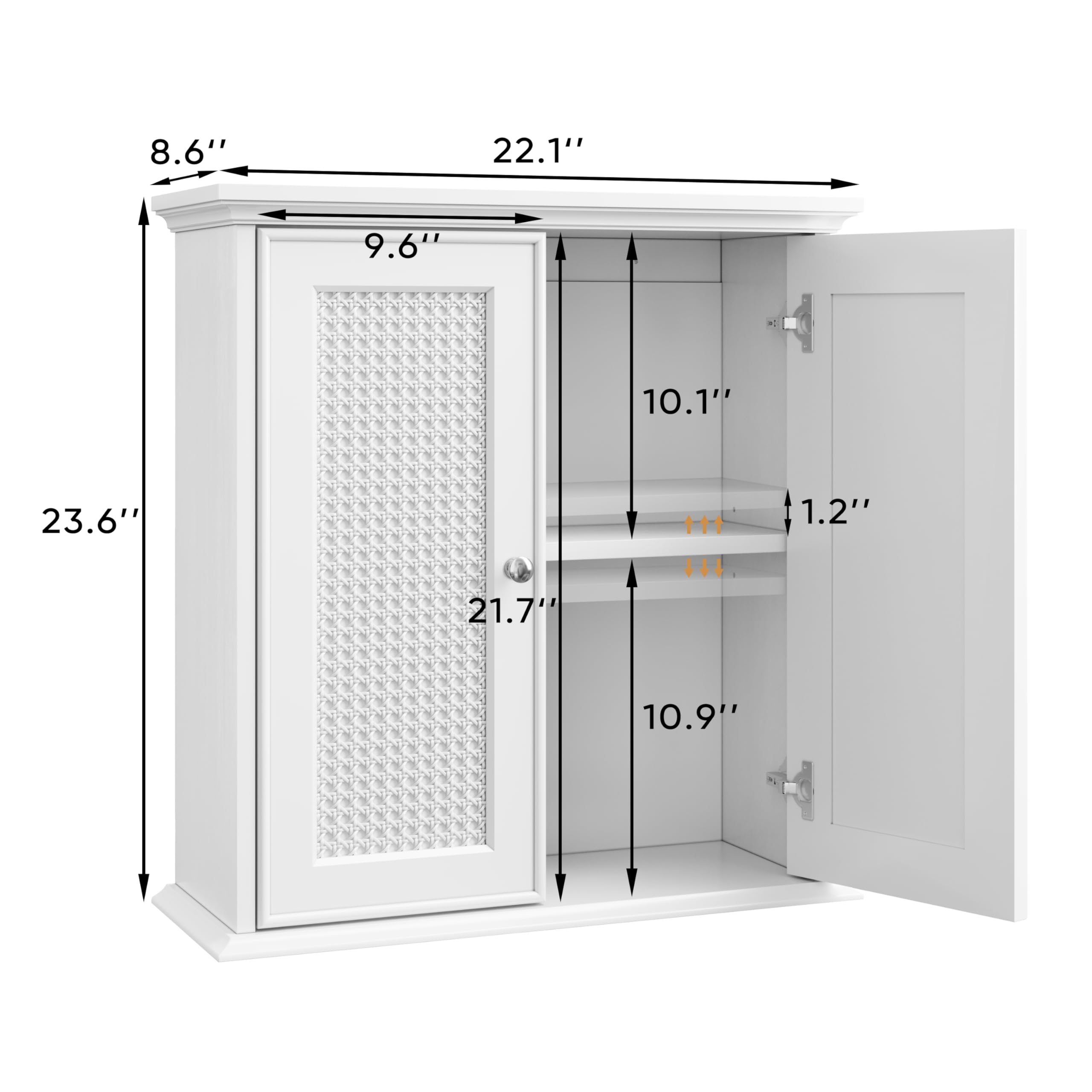 8.6"  
22.1"  
9.6"  
10.1"  
23.6"  
1.2"  
21.7"  
10.9"
