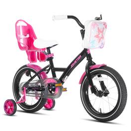 JOYSTAR - Zinnia 14" Kids Bike for Ages 3-5 Girls, Children's Bicycle with Training Wheels & Doll Seat - Black