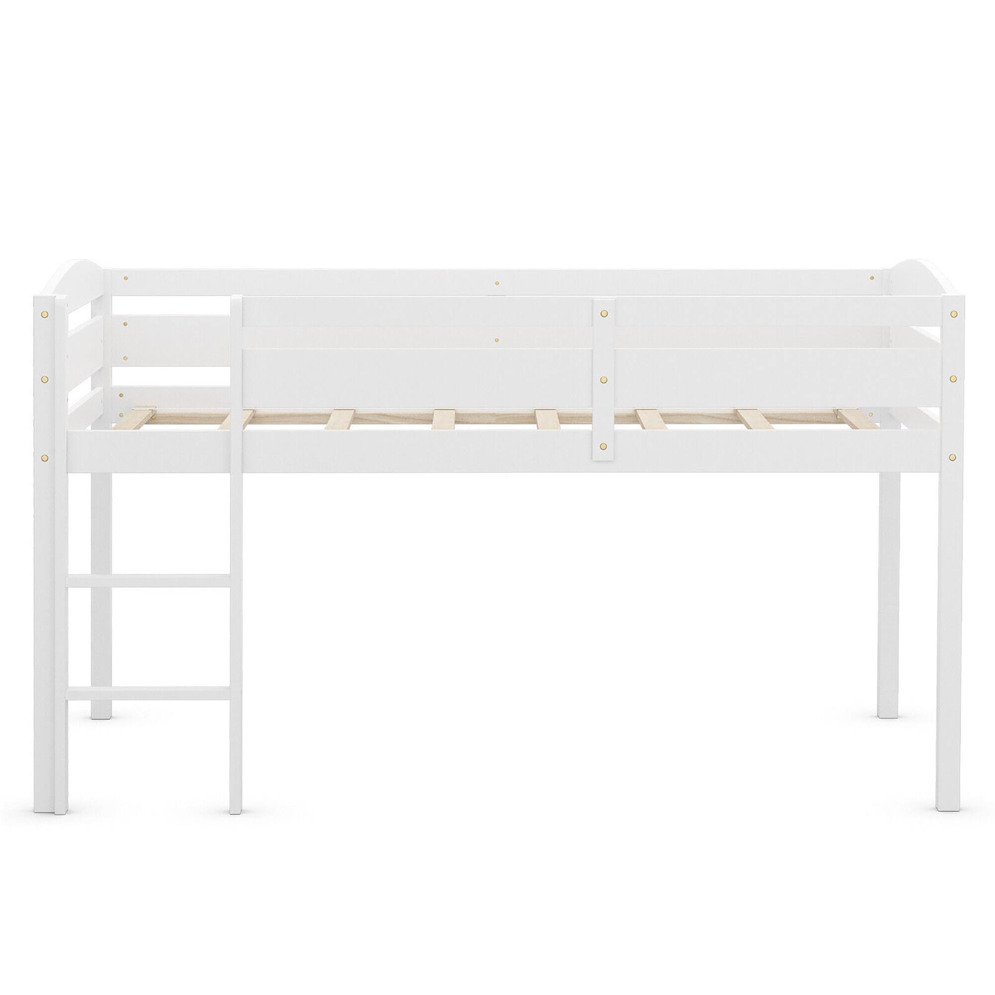 Alt View 6. Gymax - Gymax Twin Size Loft Bed Wooden Slats Support Loft Bed Frame w/ Ladder & Guardrails White - White.