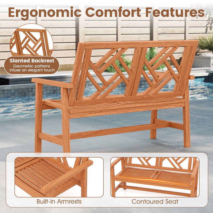 Slanted Backrest Gymax 2 Person Garden Bench w/Ergonomic Backrest Smooth Armrests for ...