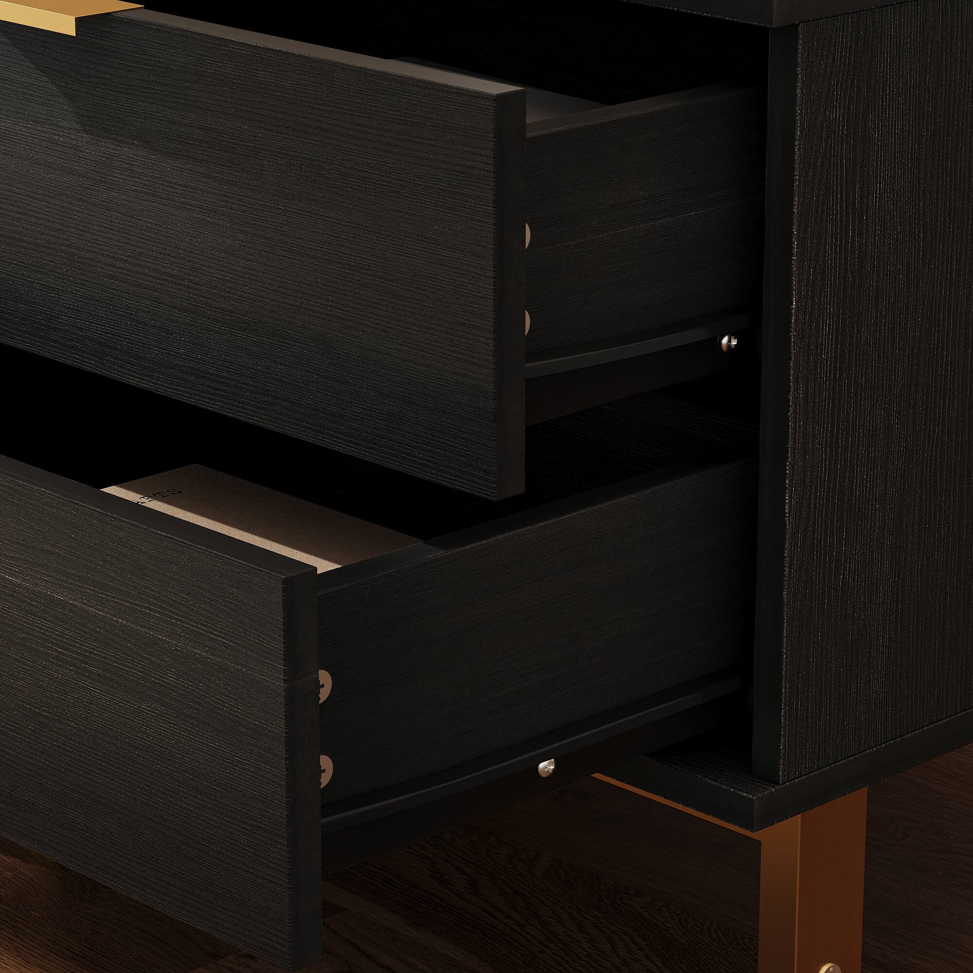 Alt View 1. FUFU & GAGA - FUFU&GAGA 2 - Drawer Nightstand with Gold Accents: Stylish Bedside Storage - Black.