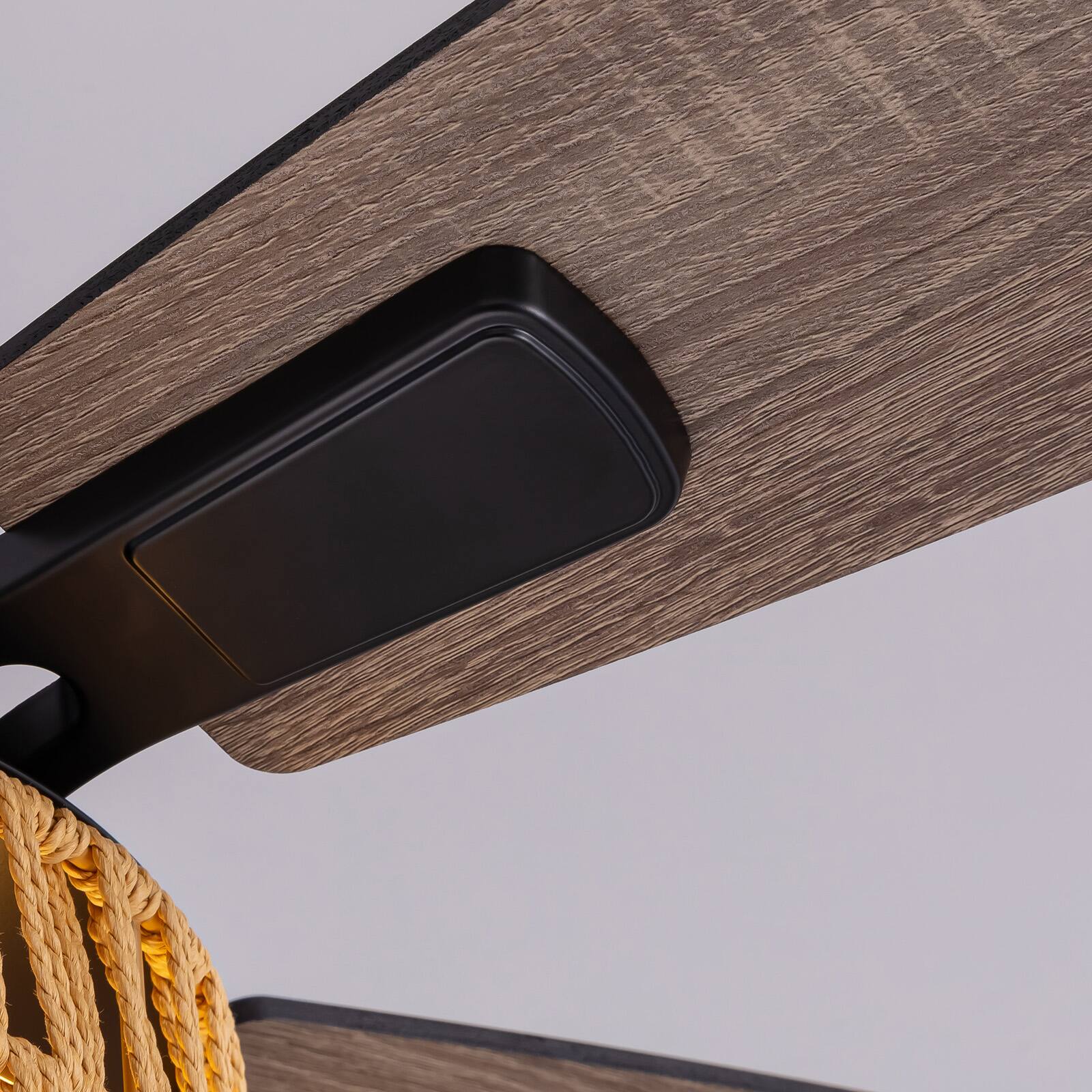 Alt View 4. Siljoy - 52-in Boho Black Rattan Ceiling Fan with Light and Remote Control Include(Bulb not include) - Black.