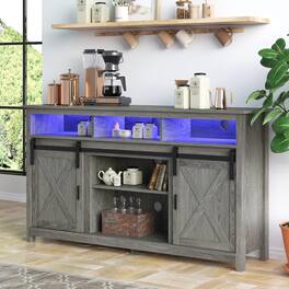 Espafurni - LED - Equipped Farmhouse TV Stand for 65 - inch TVs - Rustic Entertainment Center with Power Outlets - Gray