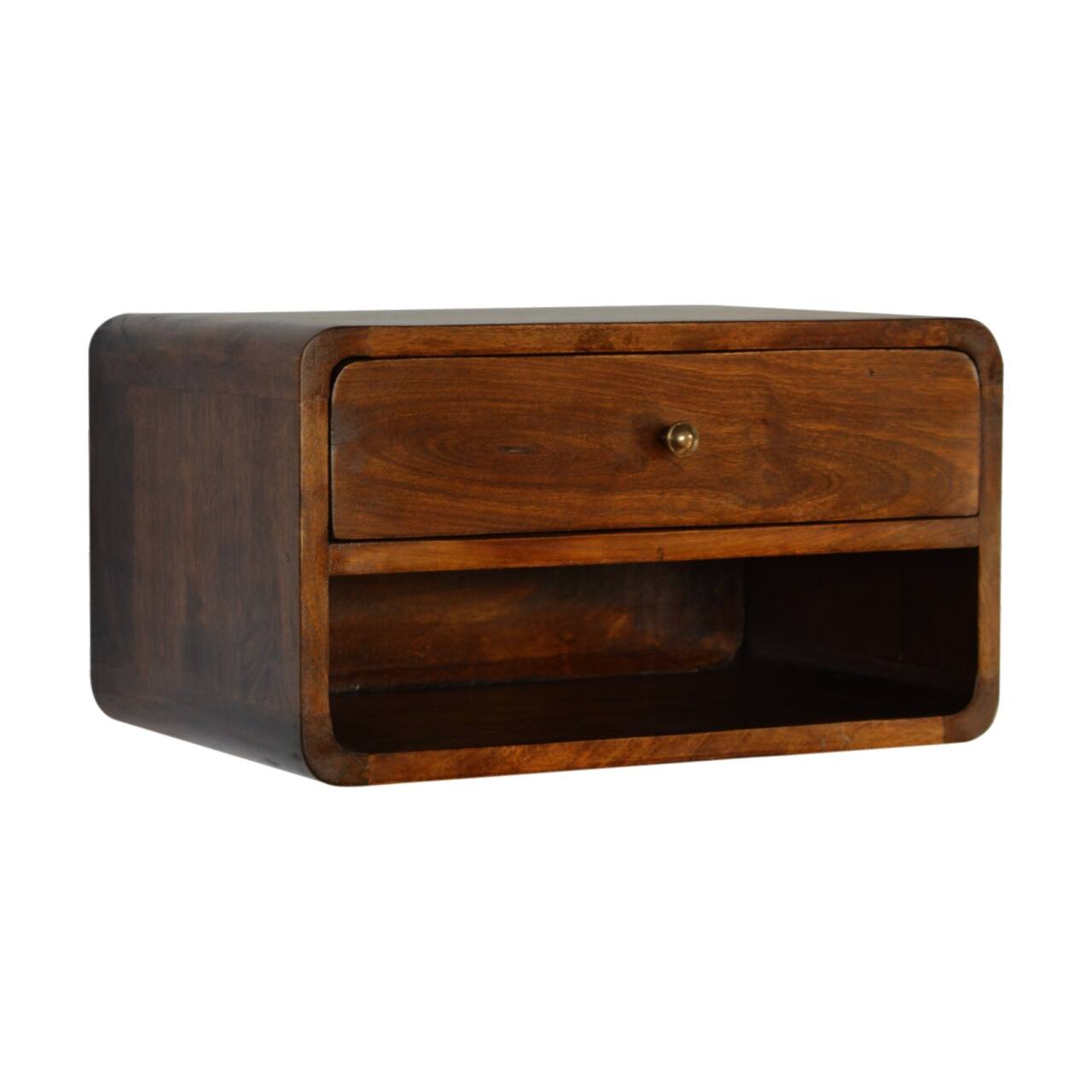 Left. Artisan Furniture - Artisan Furniture Solid Wood Chestnut Curve Floating Nightstand, 1 Drawer, 1 Open-slot, Brown - Chestnut.