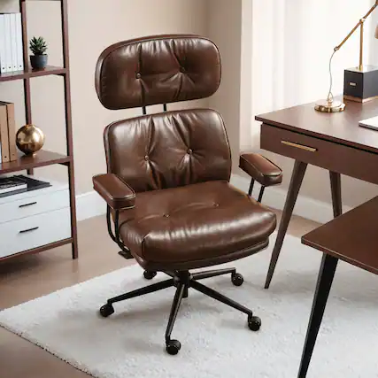 Front. Ovios - Big & Tall Executive Office Chair, 300lbs Capacity, Premium PU Leather with Padded Armrests - Dark Brwon.