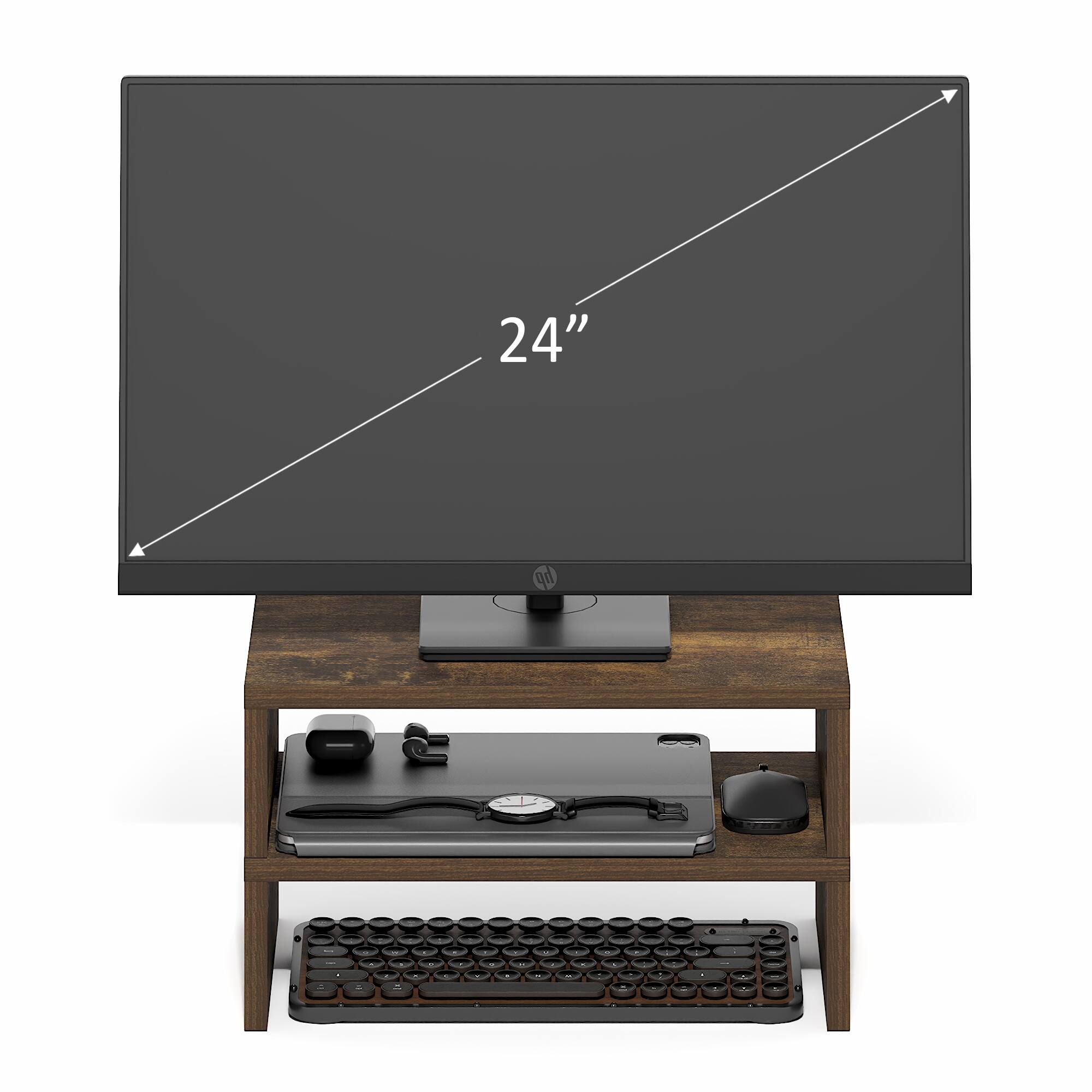 Alt View 5. Furinno - CLASSIC Monitor Stand Riser Set of 2, Dual Monitor Riser, Stackable Separable Laptop Stand for Desk, for Office Supplier - Amber Pine.