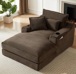 Trinkets Crazed - 48" W Upholstered Corduroy Sofa Chaise Lounge Chair Indoor with Cup Holders - Brown
