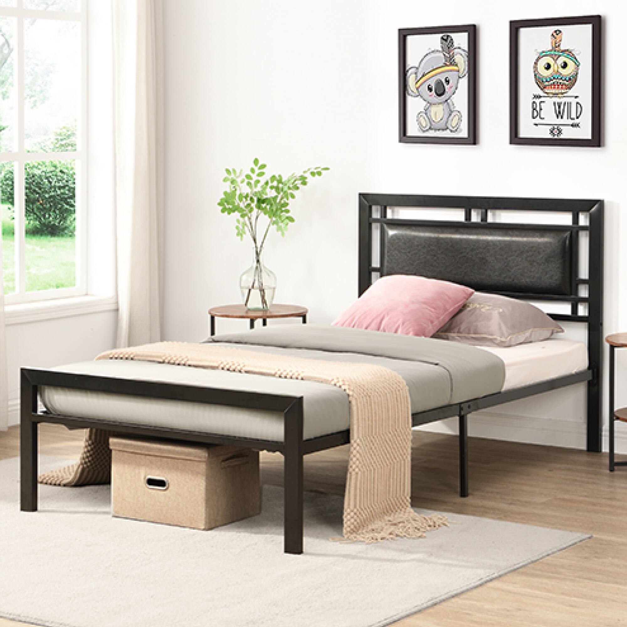 Back. GOODSILO - Twin Size Metal Bed Frame with Sturdy Steel Construction for Enhanced Durability and Stability - Black.