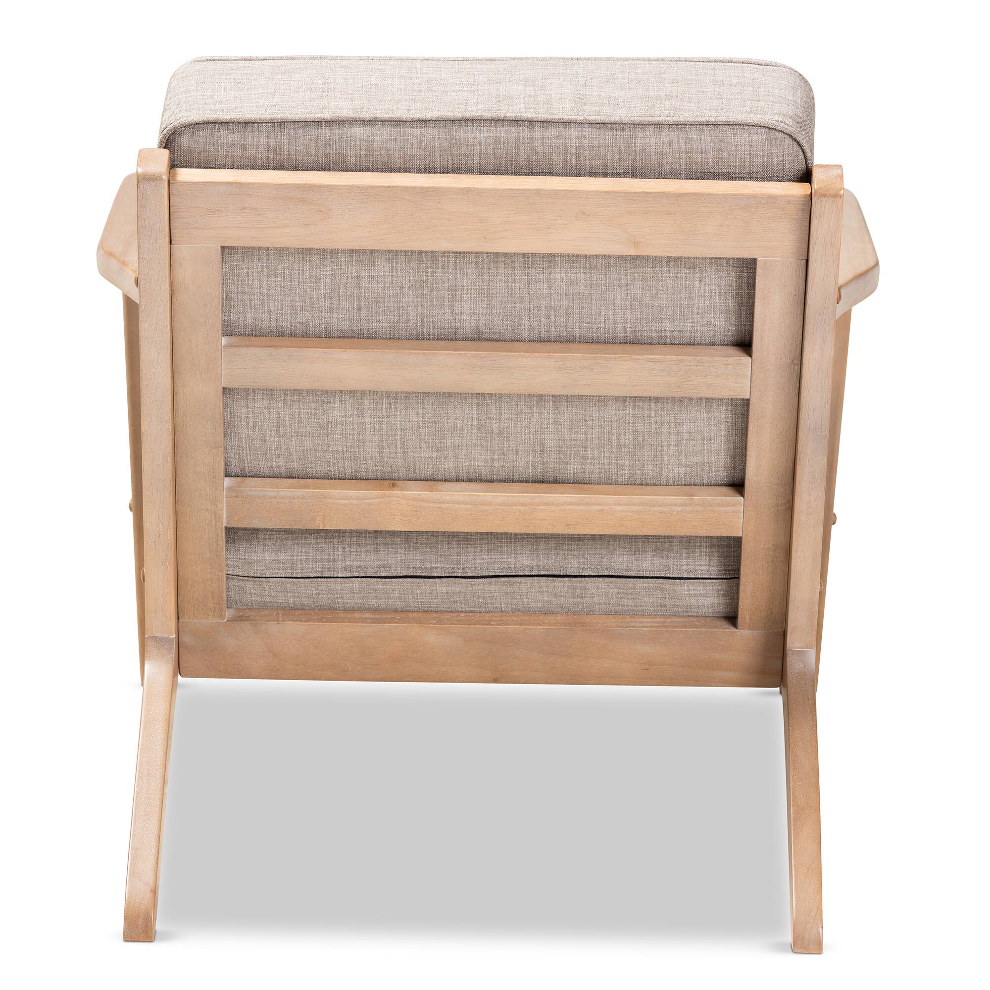 Back. Baxton Studio - Sigrid Mid-Century Modern Fabric Upholstered Antique Oak Finished Wood Armchair - Light Grey/Antique Oak.