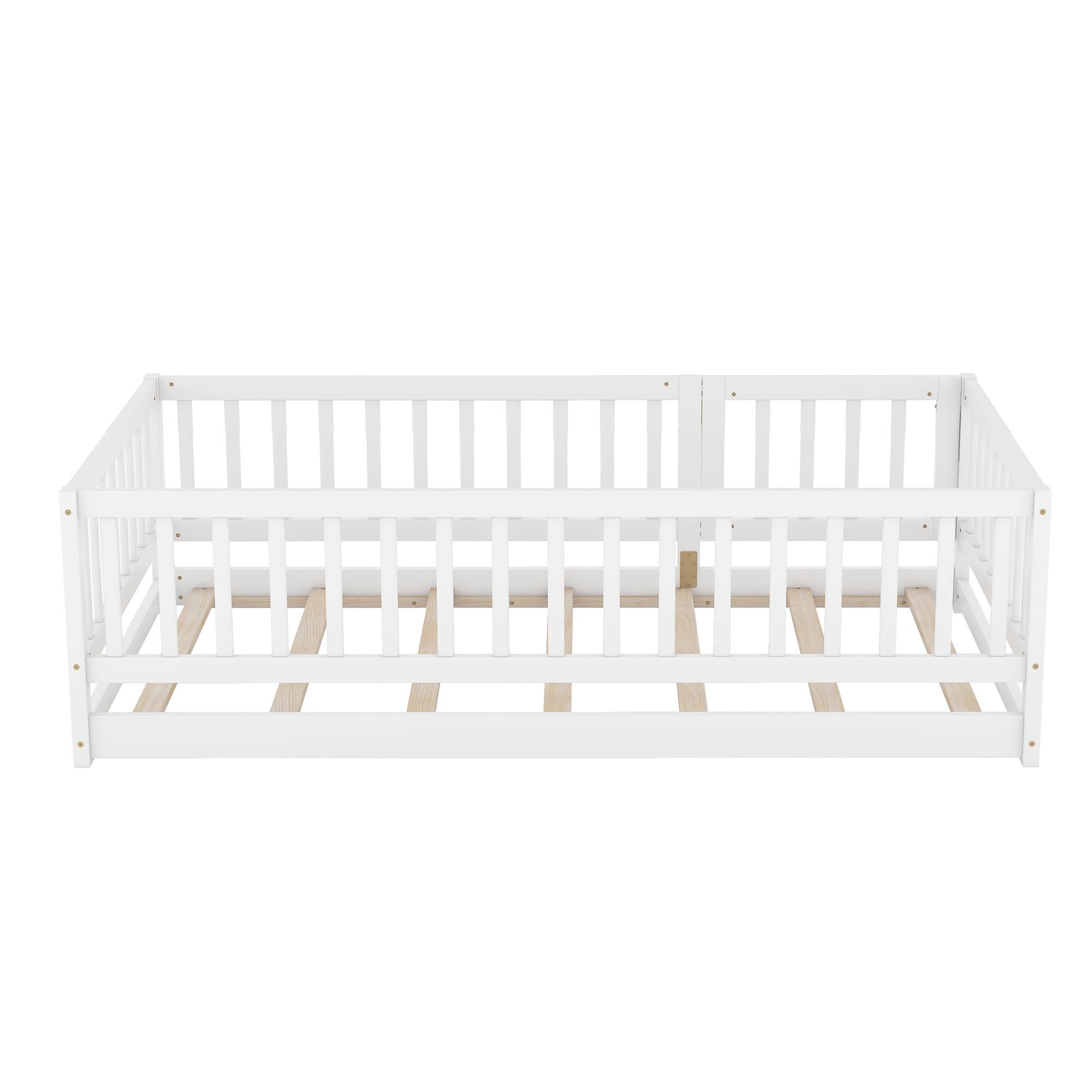 Alt View 6. GOODSILO - Twin Size Montessori Floor Bed with Fence and Door, Wood Bed Frame for Kids, Boys & Girls - White.