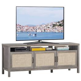 Costway - TV Stand Entertainment Media Center for TV's up to 65'' w/ Rattan Doors Grey Oak - Gray Oak