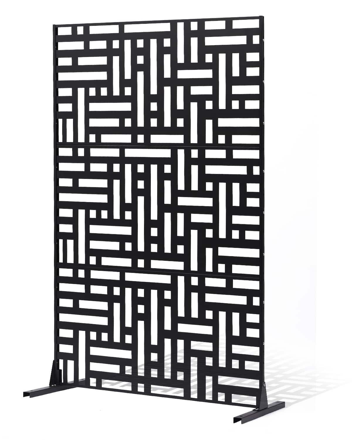 VEVOR - Metal Privacy Screen, 47" W x 76" H, Outdoor Privacy Screens 3-Panel, Freestanding Outdoor Divider with Stand - Black