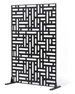 VEVOR - Metal Privacy Screen, 47" W x 76" H, Outdoor Privacy Screens 3-Panel, Freestanding Outdoor Divider with Stand - Black